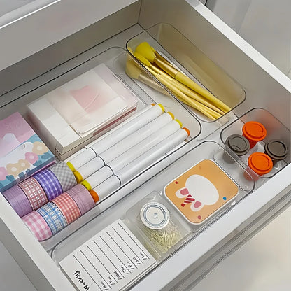 Drawer Divider Organizer Set Plastic Storage Tray for Desk Makeup Kitchen Drawer Organization Multi Size Box