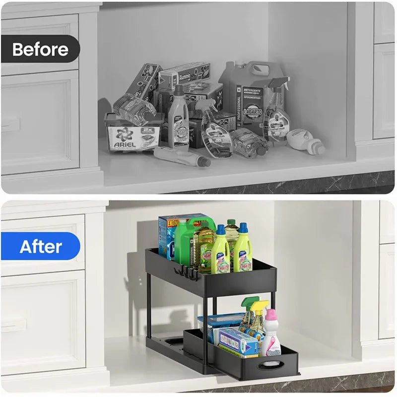 2 Tier Under Sink Organizer For Bathroom Kitchen Storage Sliding Drawer Pull Out Under Sink Cabinet Organizers Kitchen Organizer