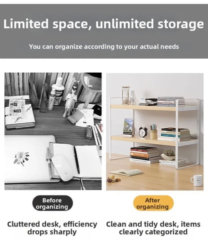 Iron Material Desktop Storage Shelf Tiered Cabinet Organizing Desk Shelves Space Saving Minimalist Aesthetic