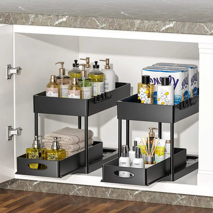2 Tier Under Sink Organizer For Bathroom Kitchen Storage Sliding Drawer Pull Out Under Sink Cabinet Organizers Kitchen Organizer