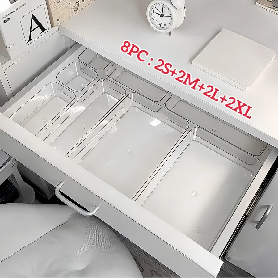 Drawer Divider Organizer Set Plastic Storage Tray for Desk Makeup Kitchen Drawer Organization Multi Size Box