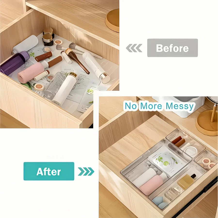 Drawer Divider Organizer Set Plastic Storage Tray for Desk Makeup Kitchen Drawer Organization Multi Size Box