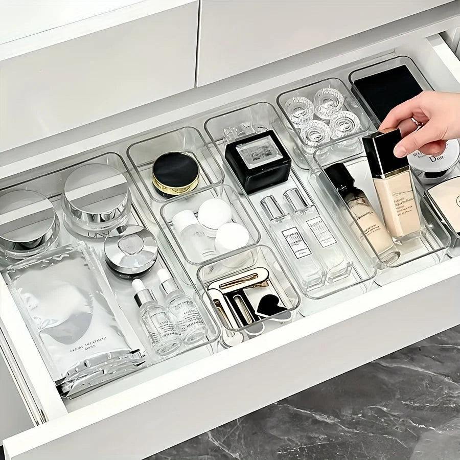 Drawer Divider Organizer Set Plastic Storage Tray for Desk Makeup Kitchen Drawer Organization Multi Size Box