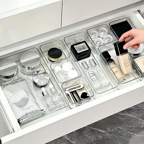 Drawer Divider Organizer Set Plastic Storage Tray for Desk Makeup Kitchen Drawer Organization Multi Size Box