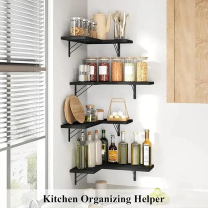 Modern Wood Floating Shelves Wall Mounted Space Saving Corner Design For Home Decoration Top Quality Delicate Style