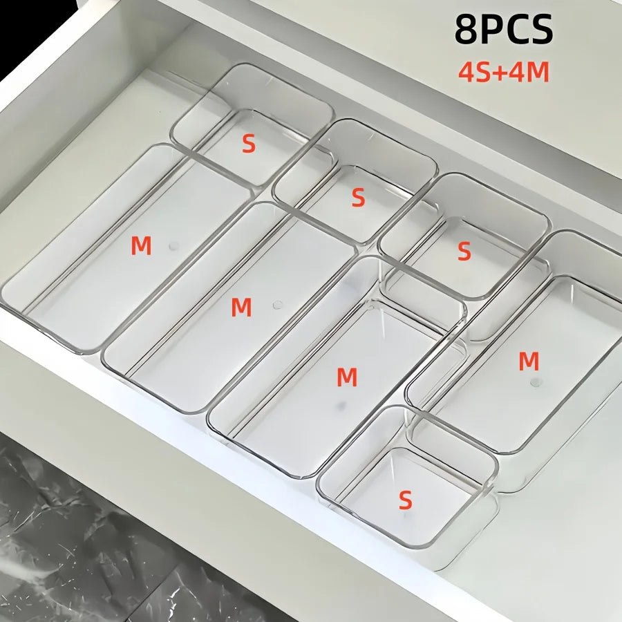 Drawer Divider Organizer Set Plastic Storage Tray for Desk Makeup Kitchen Drawer Organization Multi Size Box
