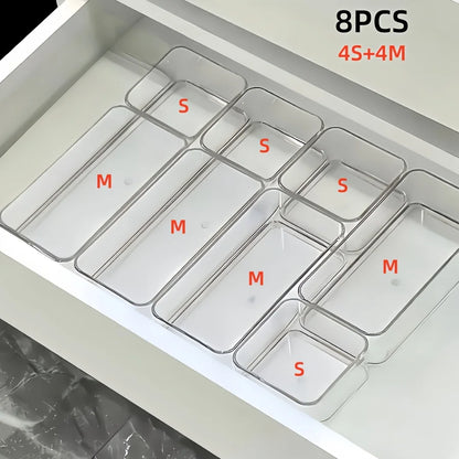 Drawer Divider Organizer Set Plastic Storage Tray for Desk Makeup Kitchen Drawer Organization Multi Size Box