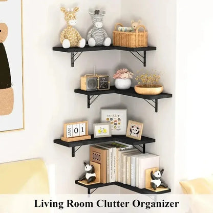 Modern Wood Floating Shelves Wall Mounted Space Saving Corner Design For Home Decoration Top Quality Delicate Style