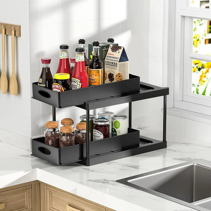 2 Tier Under Sink Organizer For Bathroom Kitchen Storage Sliding Drawer Pull Out Under Sink Cabinet Organizers Kitchen Organizer