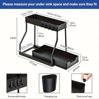 Space Saving 2 Tier Under Sink Organizer,Pull Out Storage Box Durable Large Capacity Kitchen Bathroom Essential Drawer Organizer