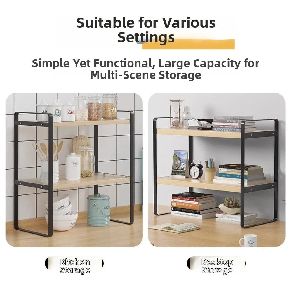 Iron Material Desktop Storage Shelf Tiered Cabinet Organizing Desk Shelves Space Saving Minimalist Aesthetic