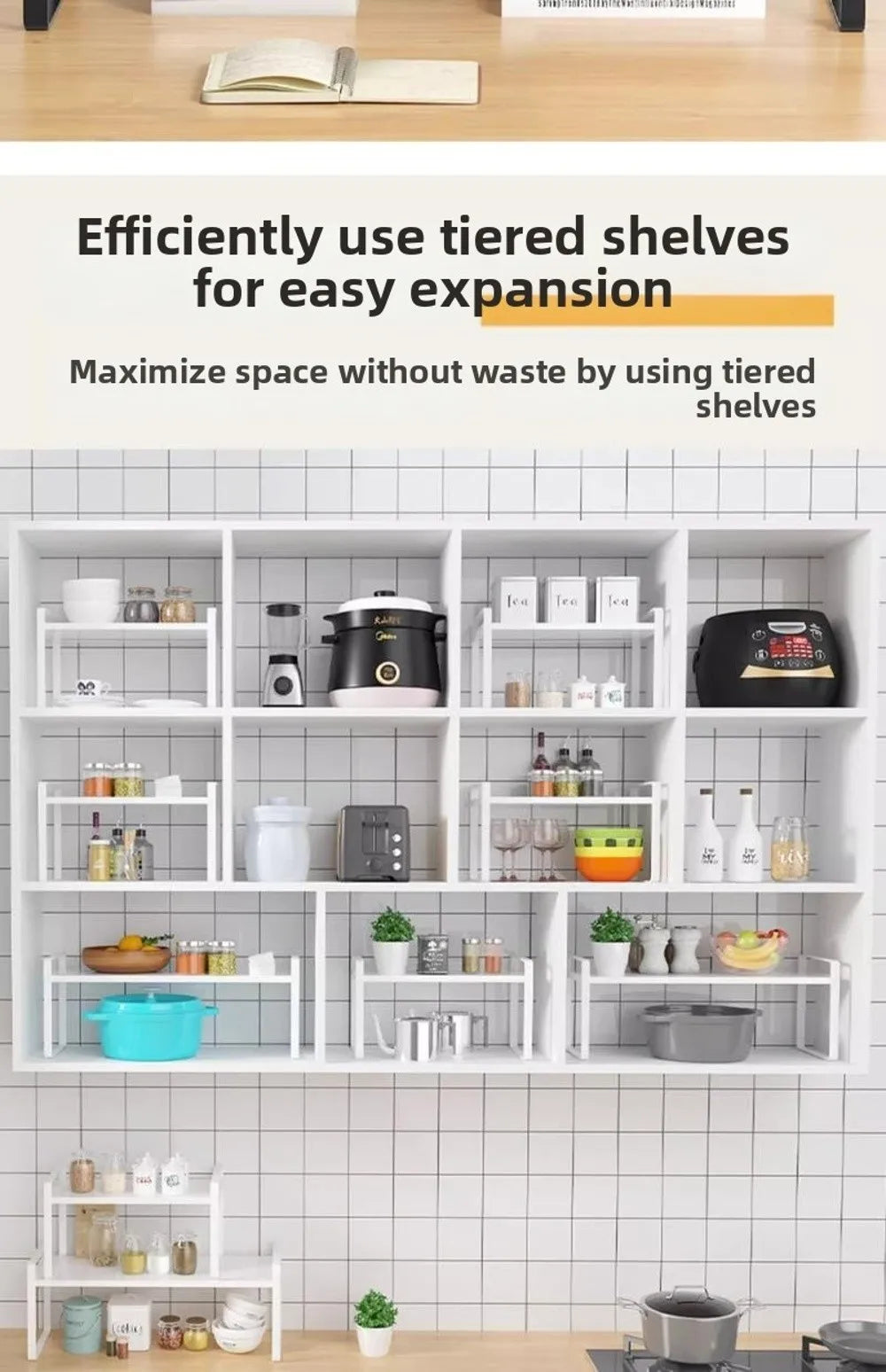 Iron Material Desktop Storage Shelf Tiered Cabinet Organizing Desk Shelves Space Saving Minimalist Aesthetic