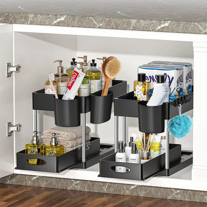 2 Tier Under Sink Organizer For Bathroom Kitchen Storage Sliding Drawer Pull Out Under Sink Cabinet Organizers Kitchen Organizer