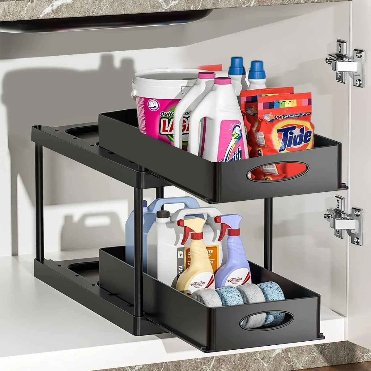 2 Tier Under Sink Organizer For Bathroom Kitchen Storage Sliding Drawer Pull Out Under Sink Cabinet Organizers Kitchen Organizer