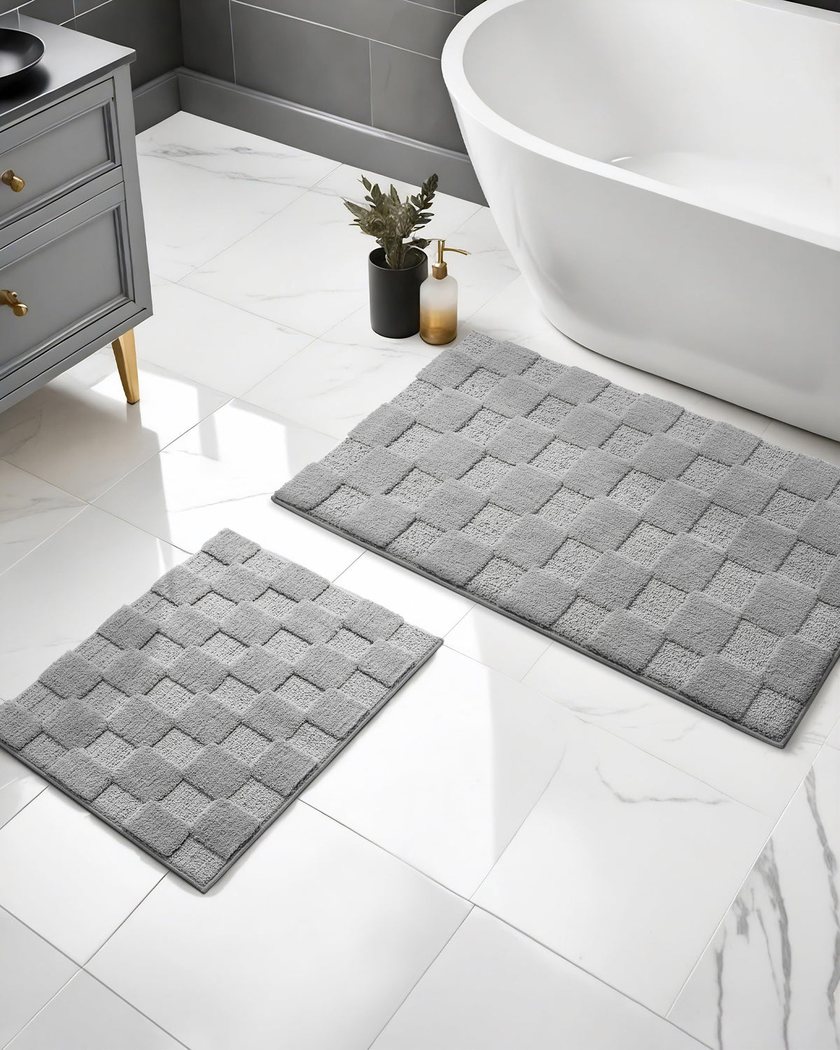 Disolla Grey Bathroom Rug Sets 2 Piece